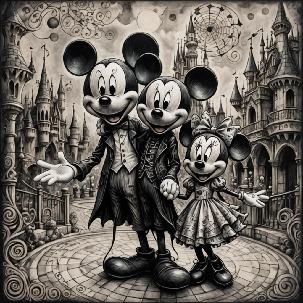 Mickey and Minnie in Gothic Tim Burton Style