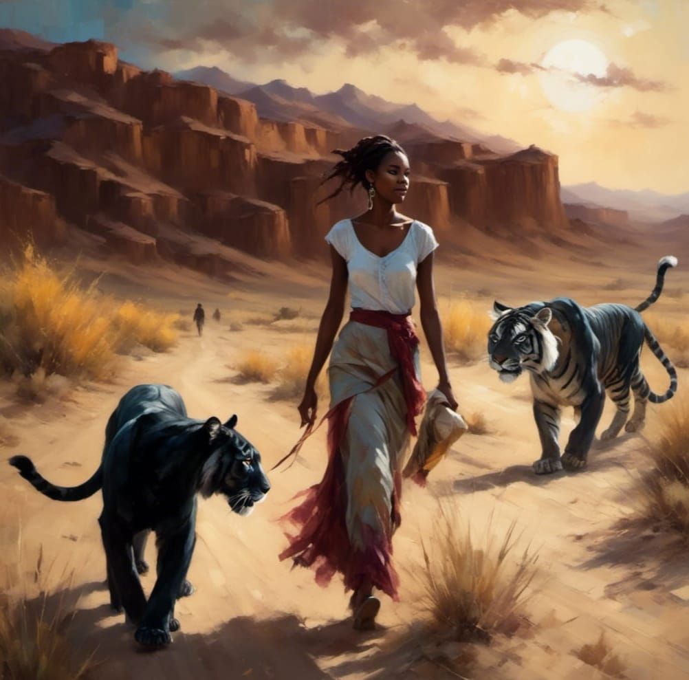 pretty beautiful happy young black woman walking with a blac...