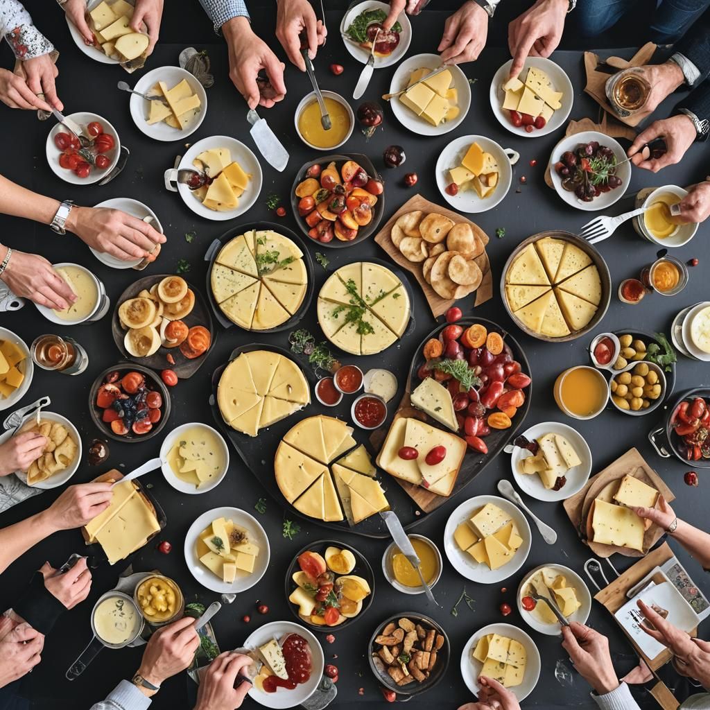 Close-up of Sharing a Brie Raclette