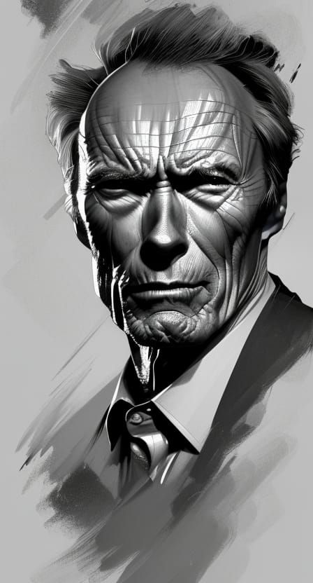 Hyperrealistic Portrait of Clint Eastwood in Digital Art Sty...
