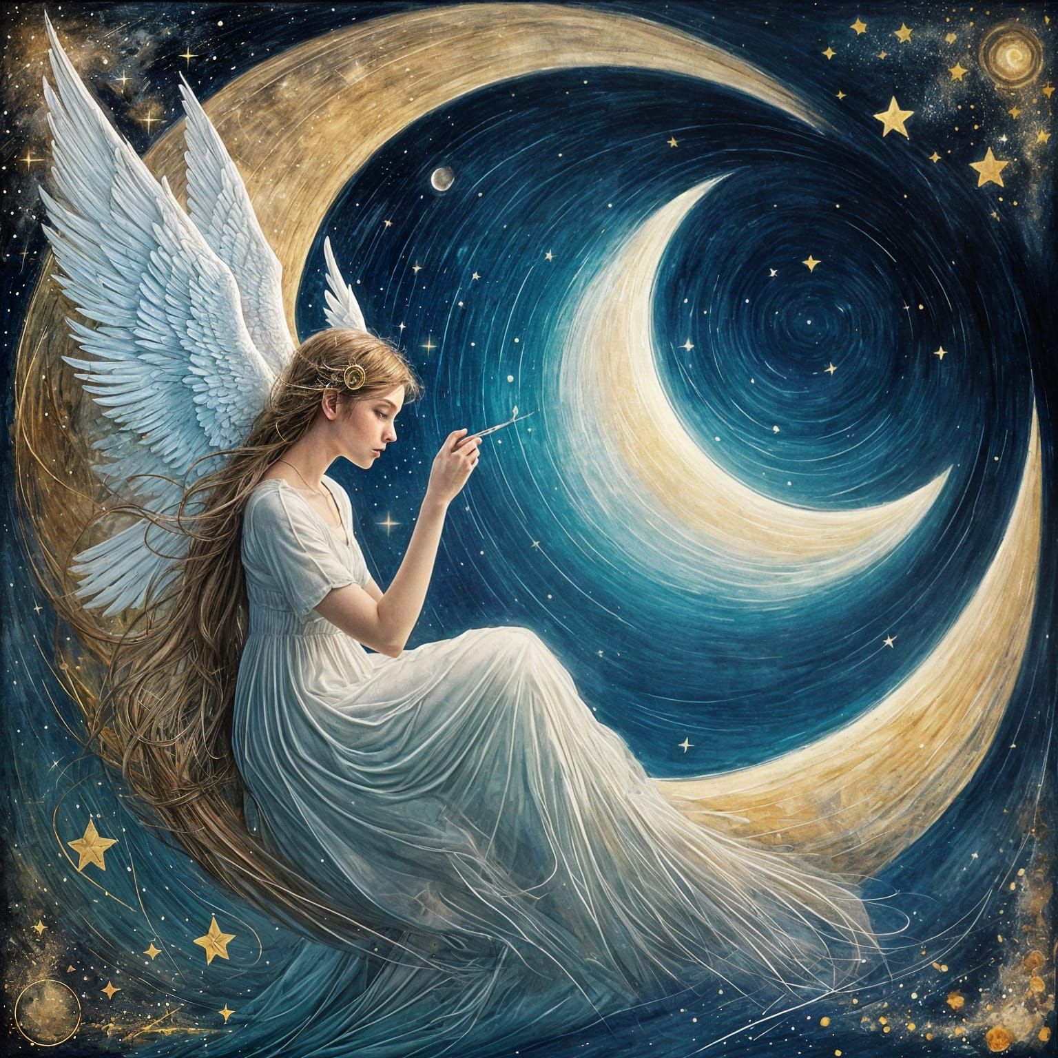 Ethereal Angel on Moon: Double Exposure Image