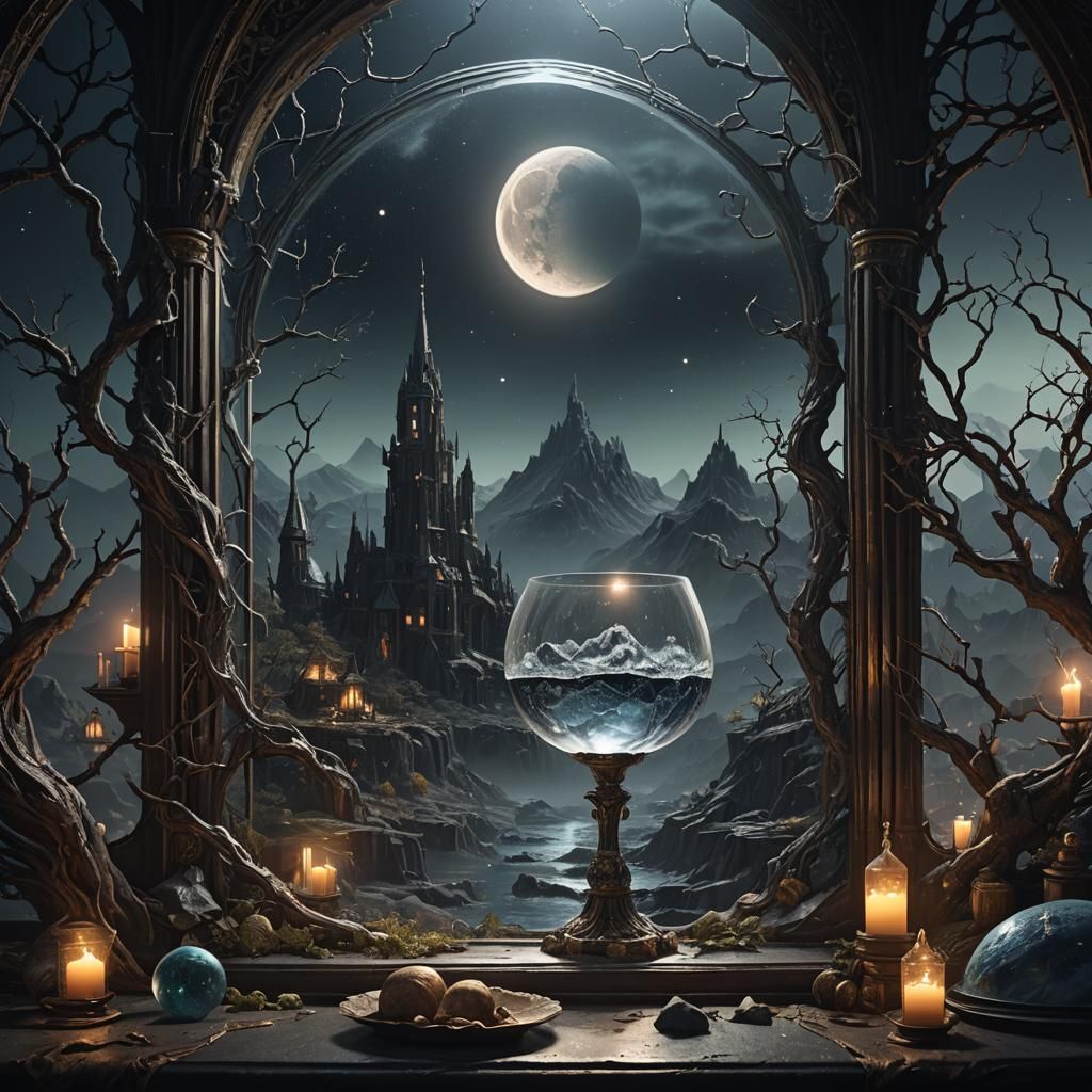 Eerie Occult Moonlight Through Glass: Matte Painting