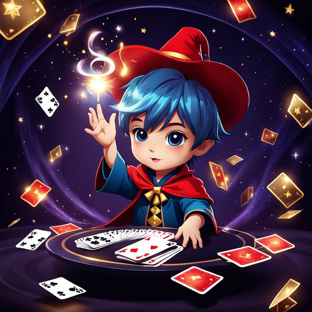 Chibi Magician Performing Card Tricks
