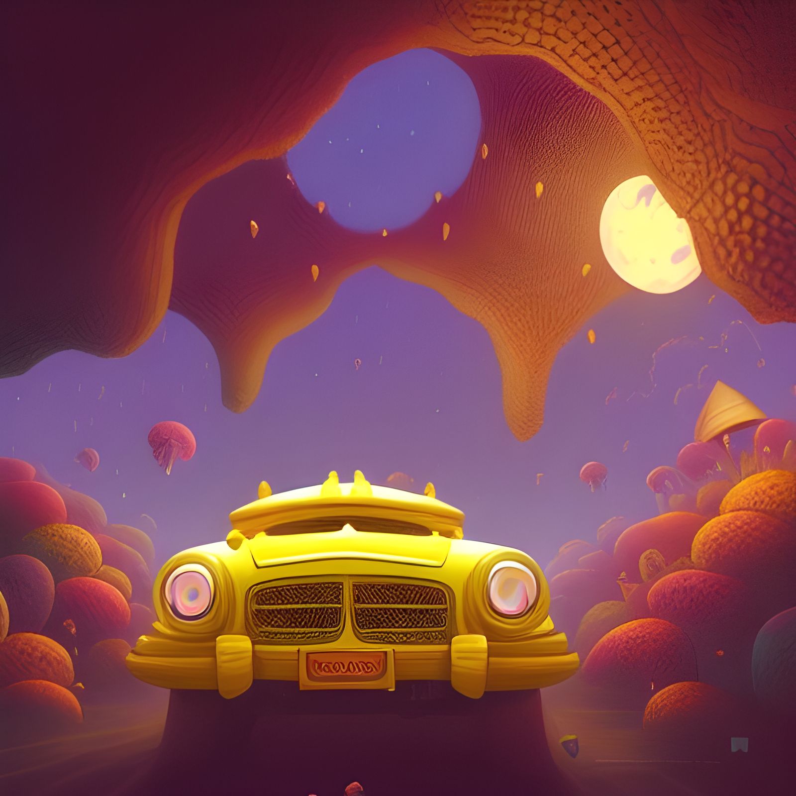Honeycomb Spaceship in Honey Land: Dark Fantasy Art