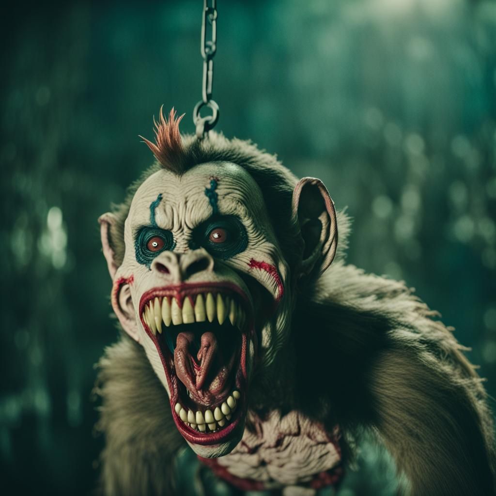 Cinematic Zombie Monkey Clown Grinning Maniacally