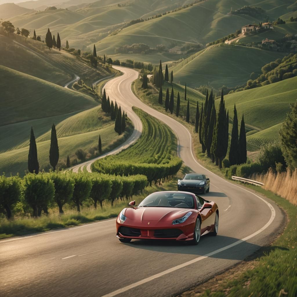 Ferrari Speeds Through Italian Countryside in Film Still