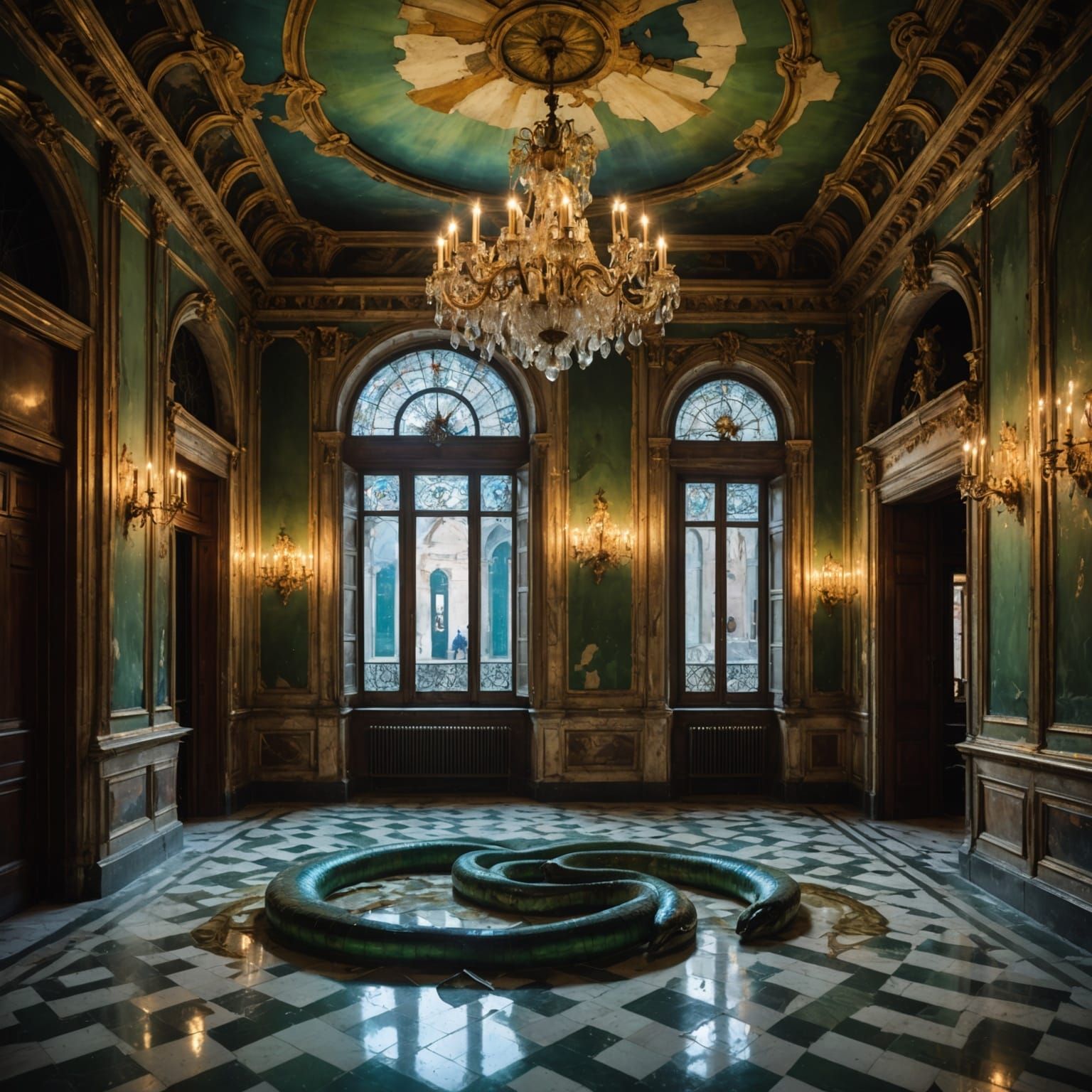 Venetian Palace Moonlight Waltz with Sea Serpent and Kraken