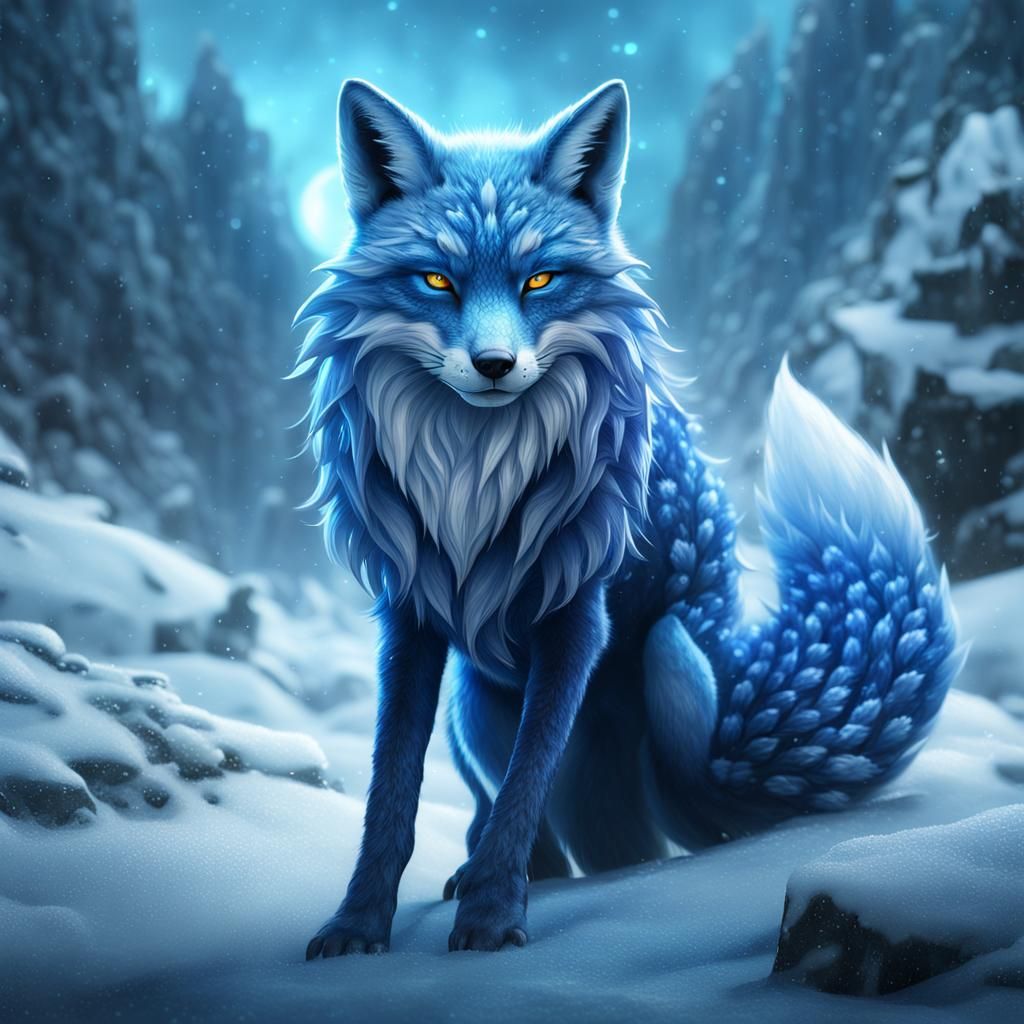 Mystical Blue Fox with Ice Power, Fantasy Art