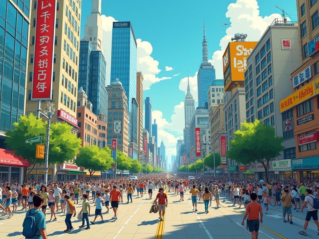 Cartoon Cityscape in Vibrant Cartoon Style