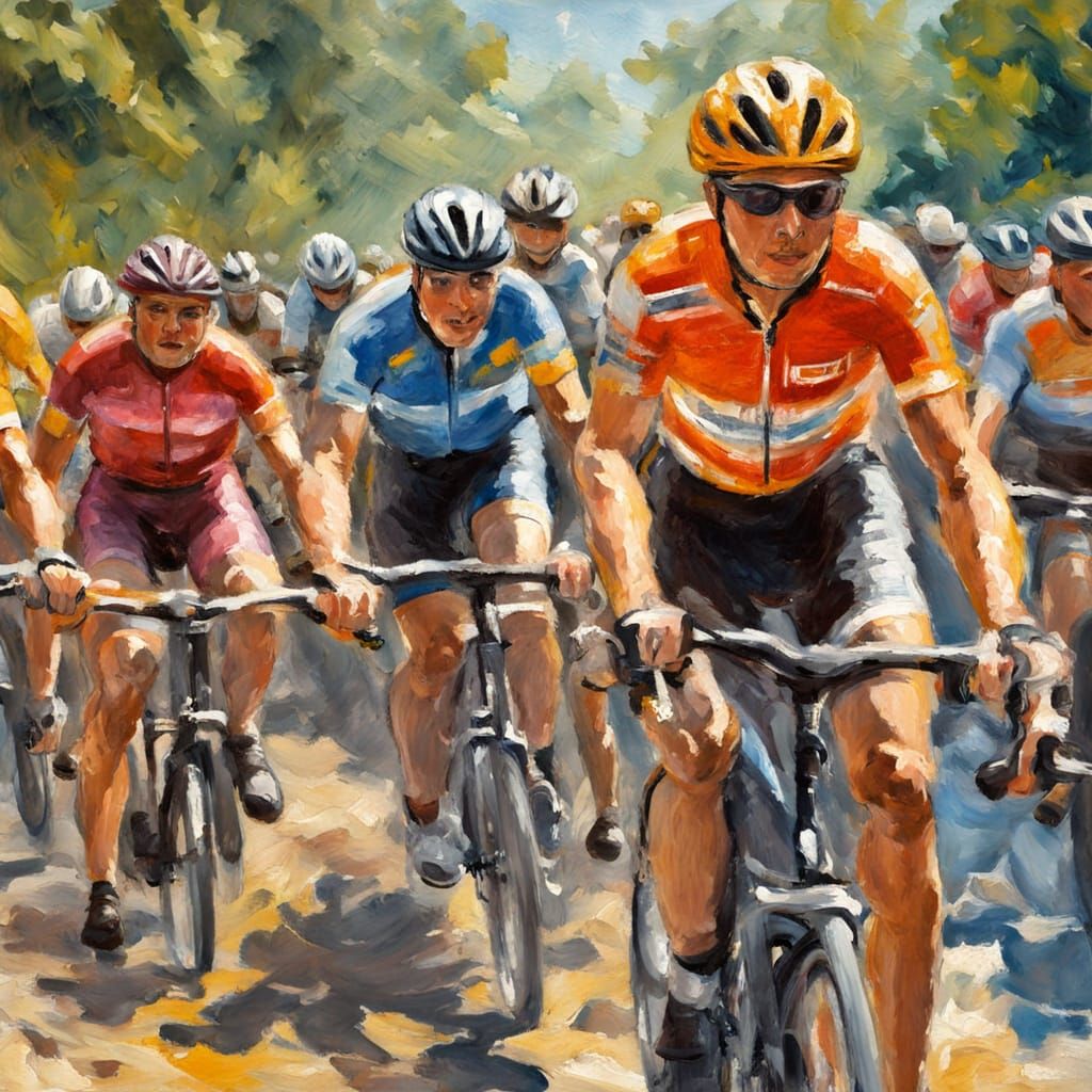 Impasto Gouache Bicycles Race in Impressionist Style