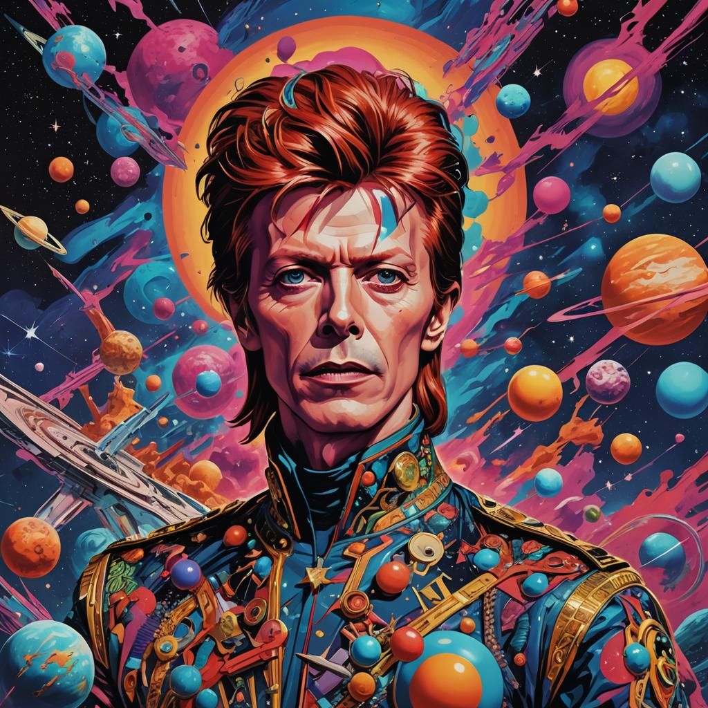 Pop Art Portrait of David Bowie in Space