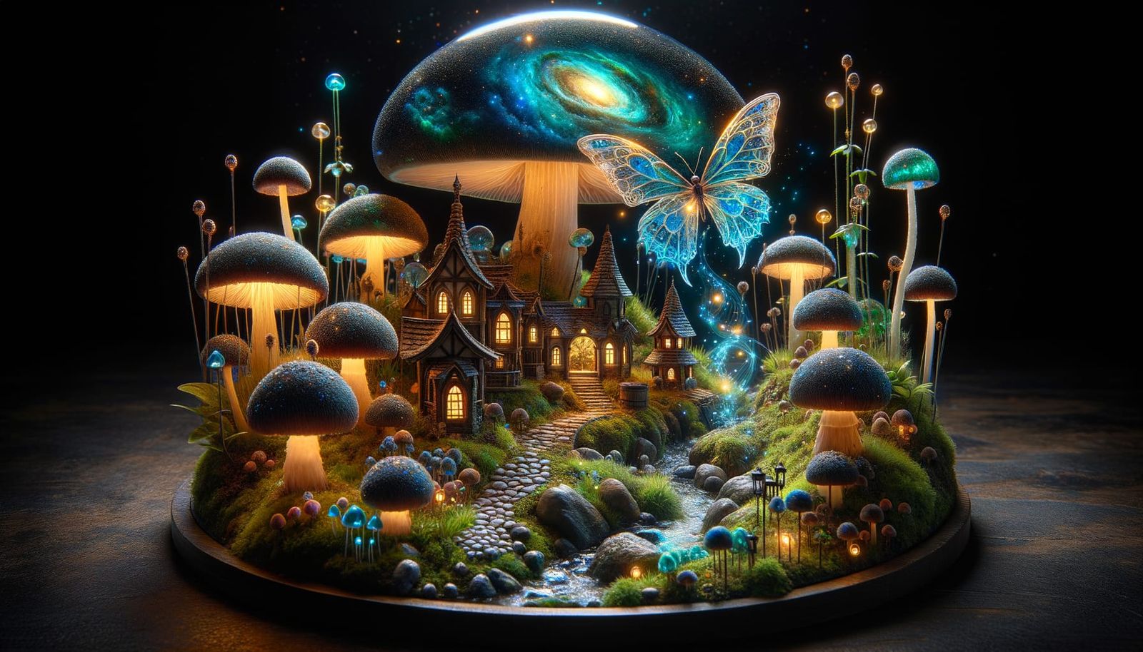 Fantasy Fairy Village in 3D Diorama with Glowing Flora