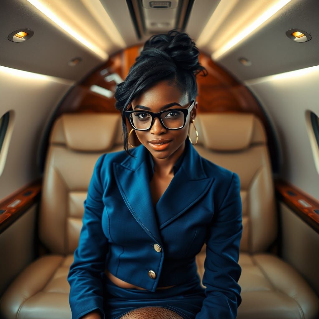 Confident Flight Attendant in Luxurious Private Jet Setting