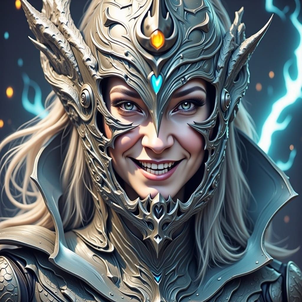 Metallic Figure with Electric Lighting and Smirk