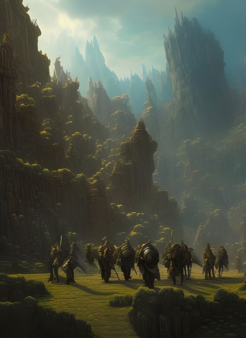 Armored Heroes in Vivid Fantasy Landscape