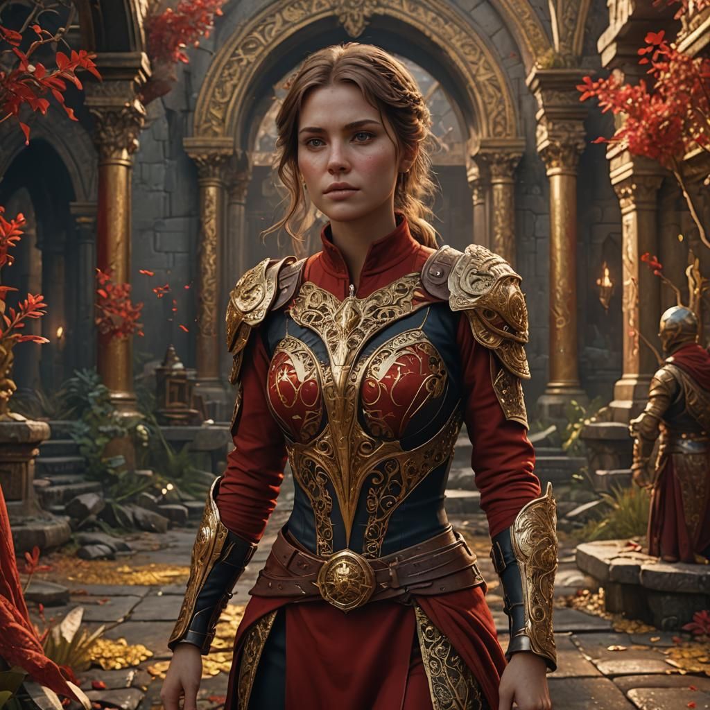 Woman in Red and Gold: Fantasy Concept Art