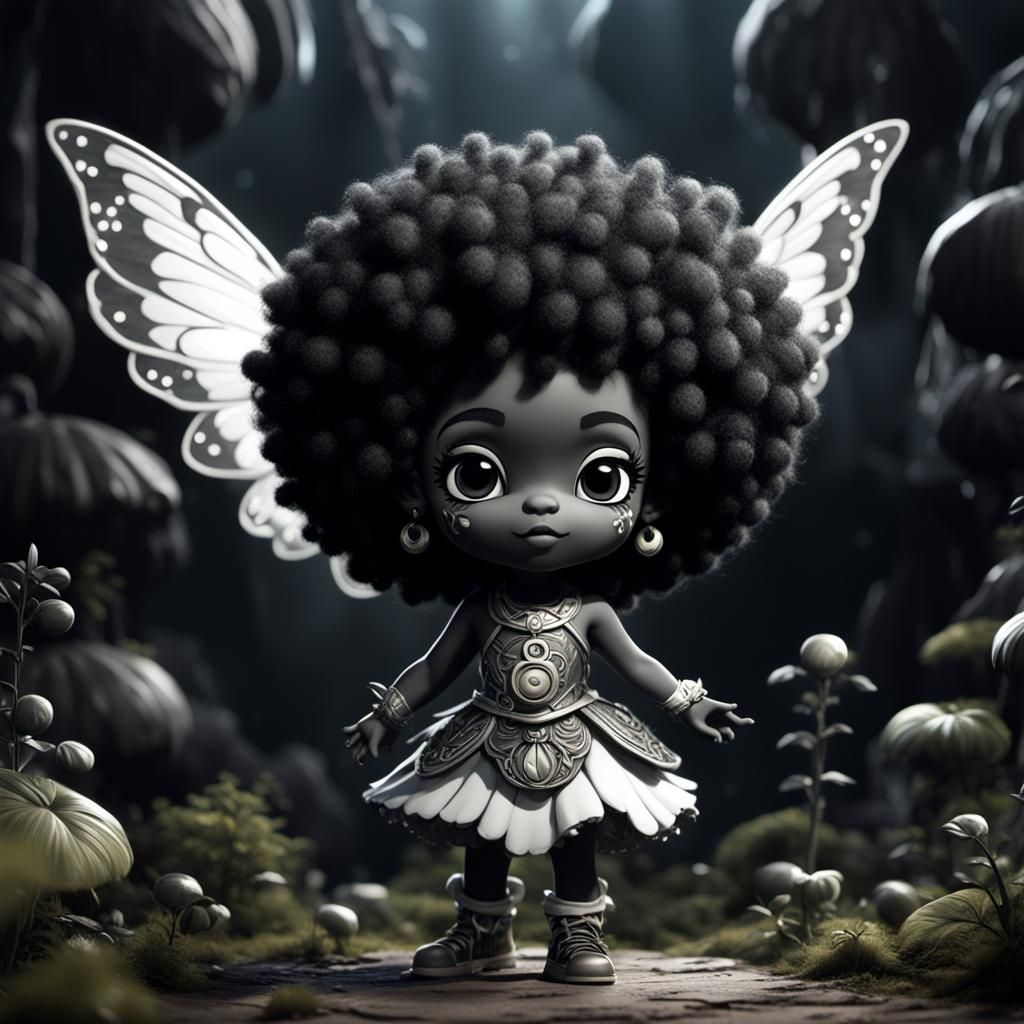 Chibi Afro Fairy in Vintage Cartoon Style
