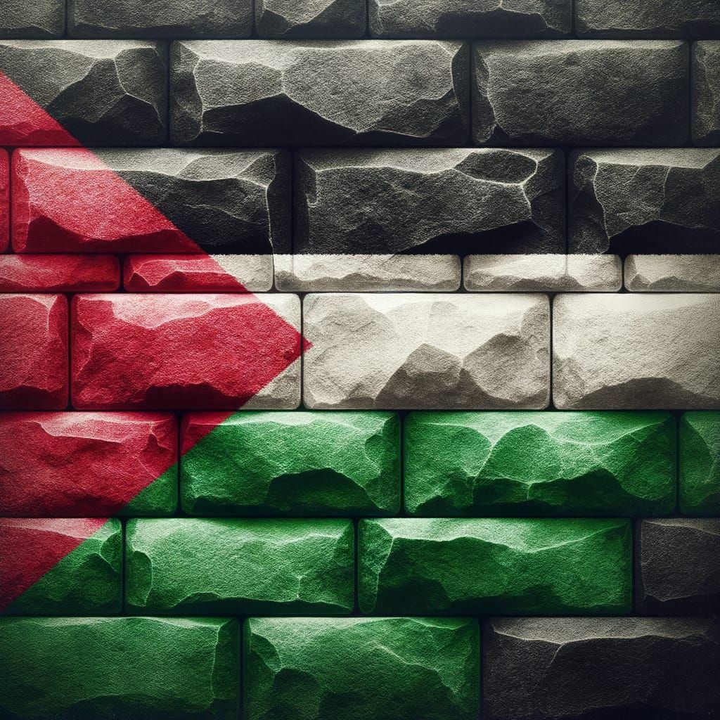 Stone Wall Painted with Palestinian Flag Colors