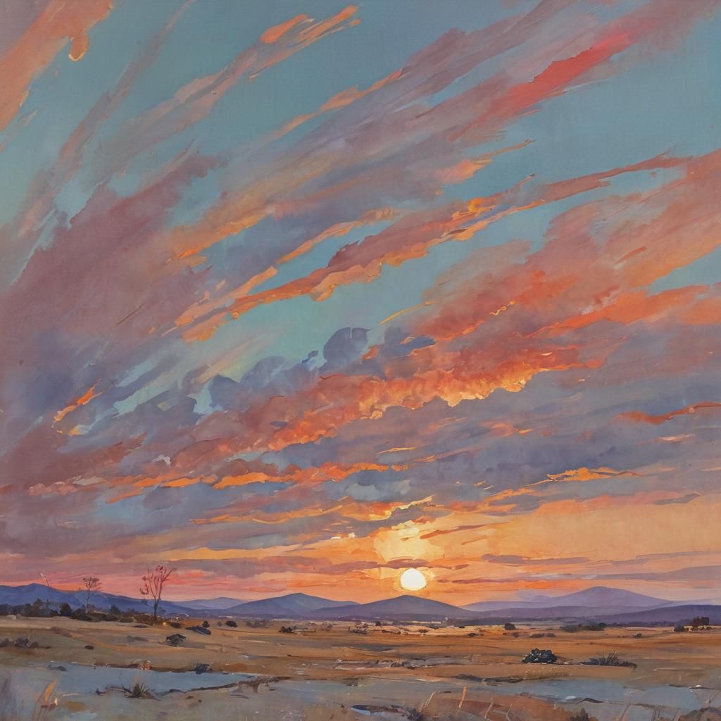 Fiery Sunrise: Gouache Impressionist Painting in 8k