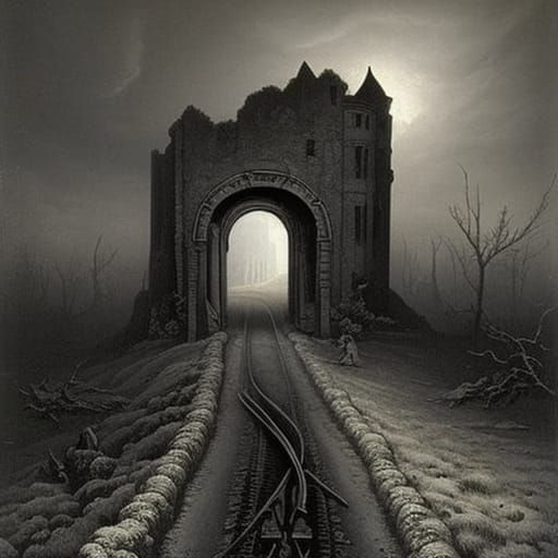 Eerie Road Inspired by Doré and Rutkowski