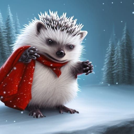 Chonky Winter Hedgehog with Beanie in Detailed Painting