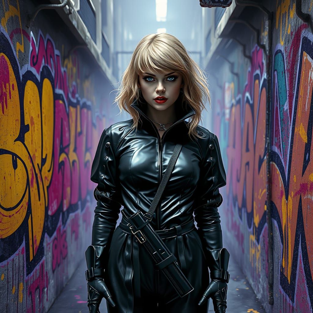 Gothic Taylor Swift as Dark Prison Guard in High-Contrast Ar...