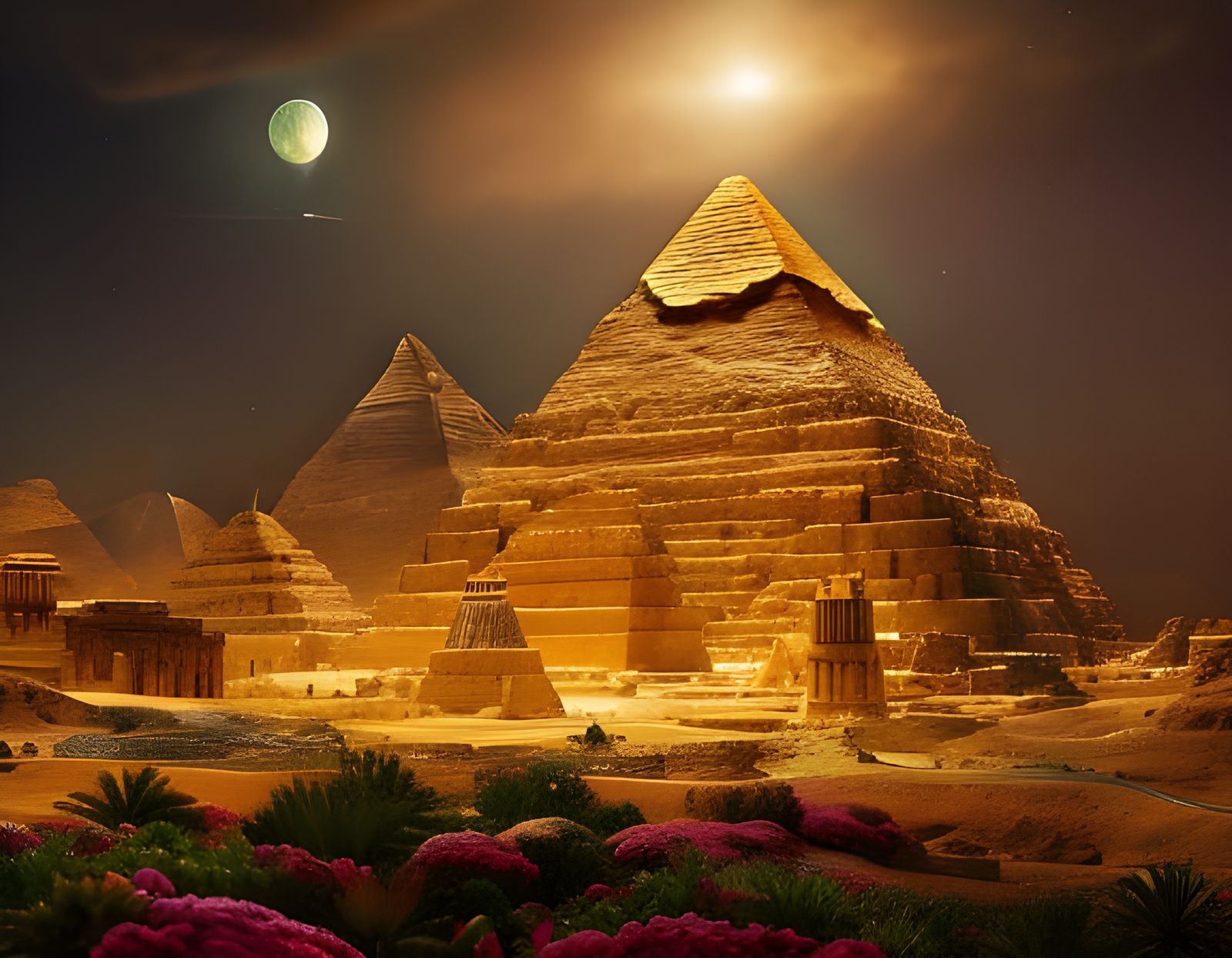 Golden Egyptian City Under a Starry Sky