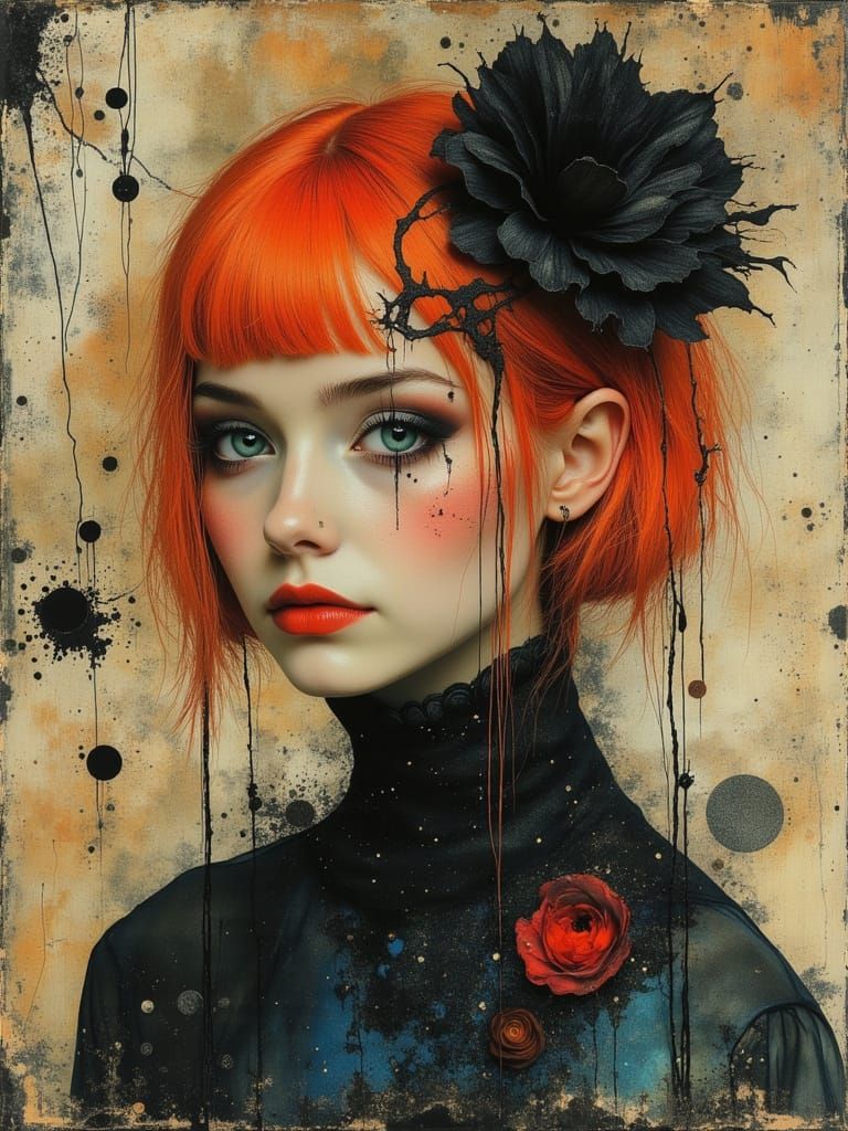 Gothic Portrait of a Melancholic Woman in Watercolor