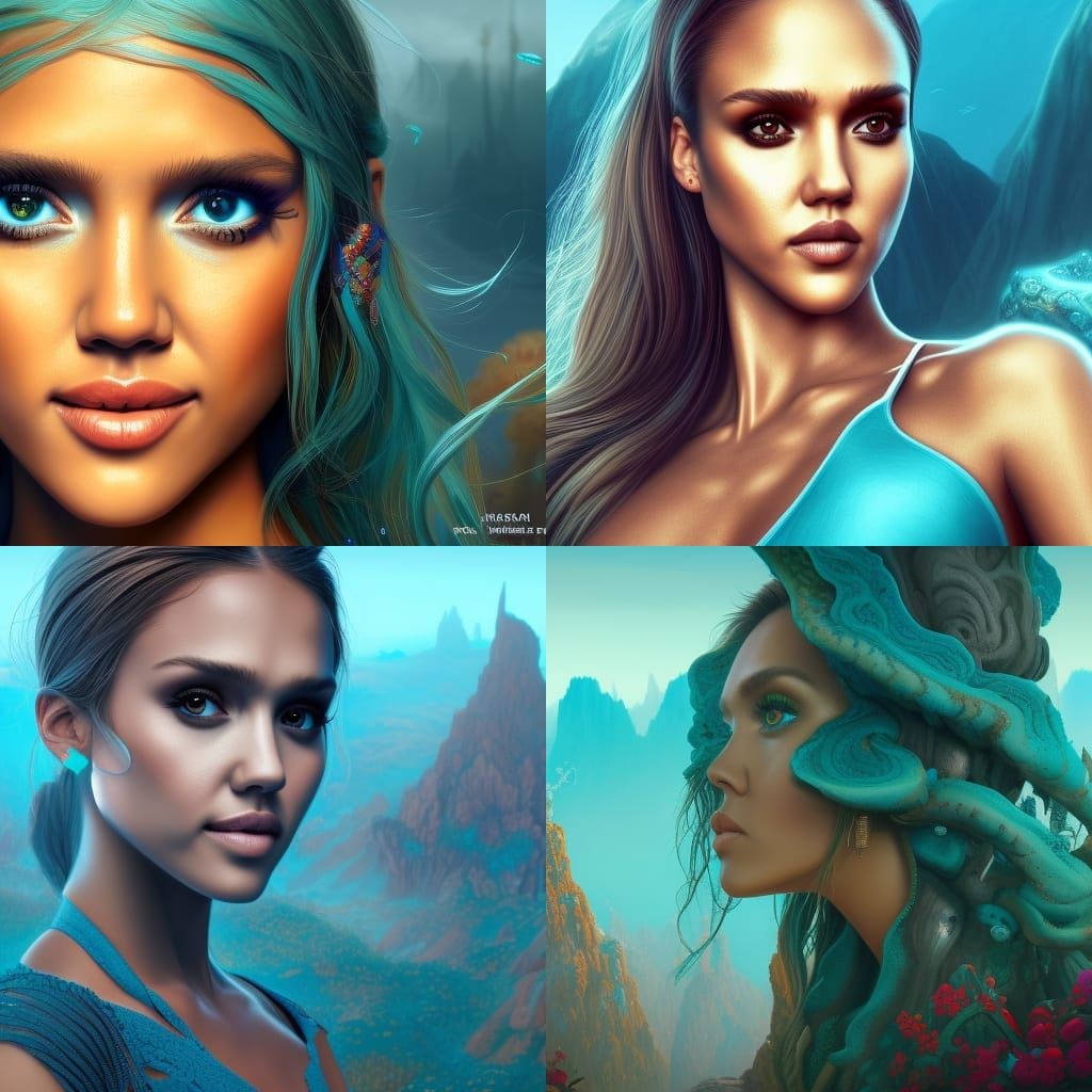 Woman with Turquoise Eyes, Detailed Digital Painting