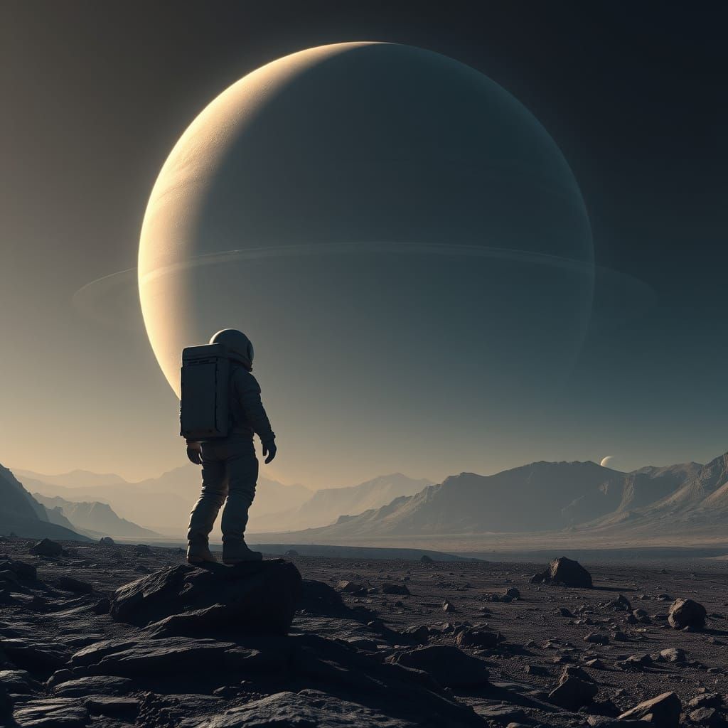 Astronaut on Exoplanet Gazing at Gas Giant