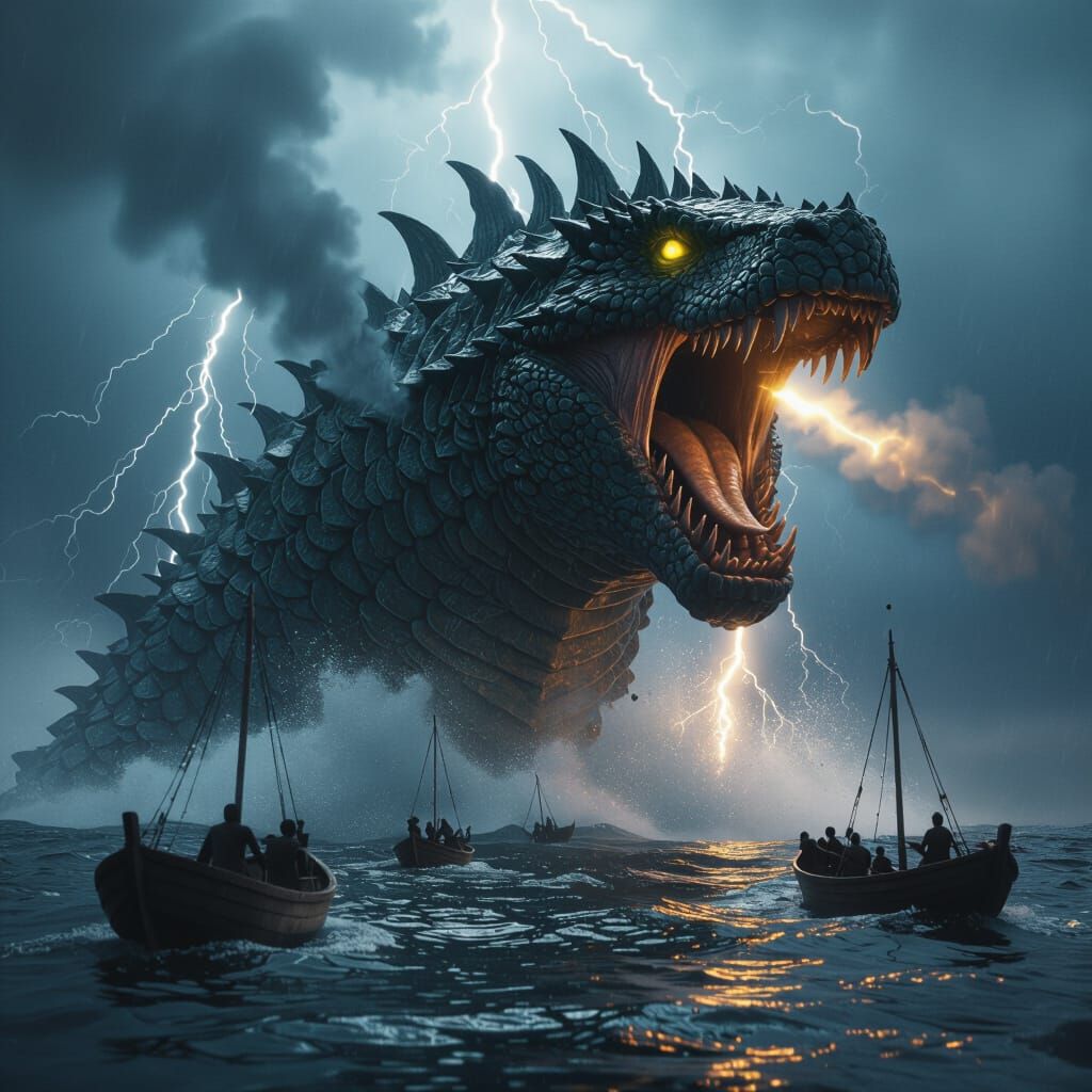 Biblical Leviathan Rises From Stormy Ocean