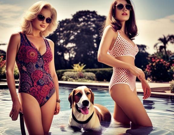 Hyperrealistic 1960s Photo of Dog Swimming