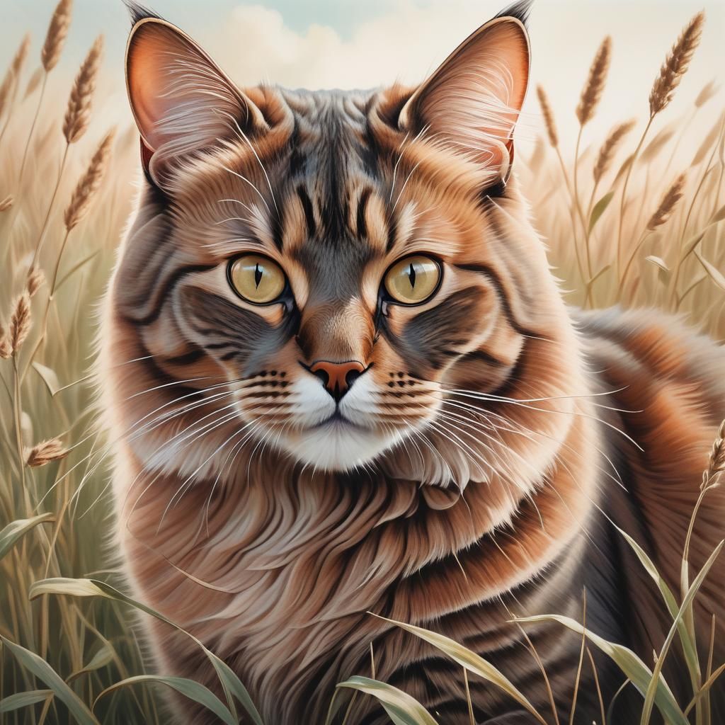 Elegant British Cat Portrait in Pastel Ink