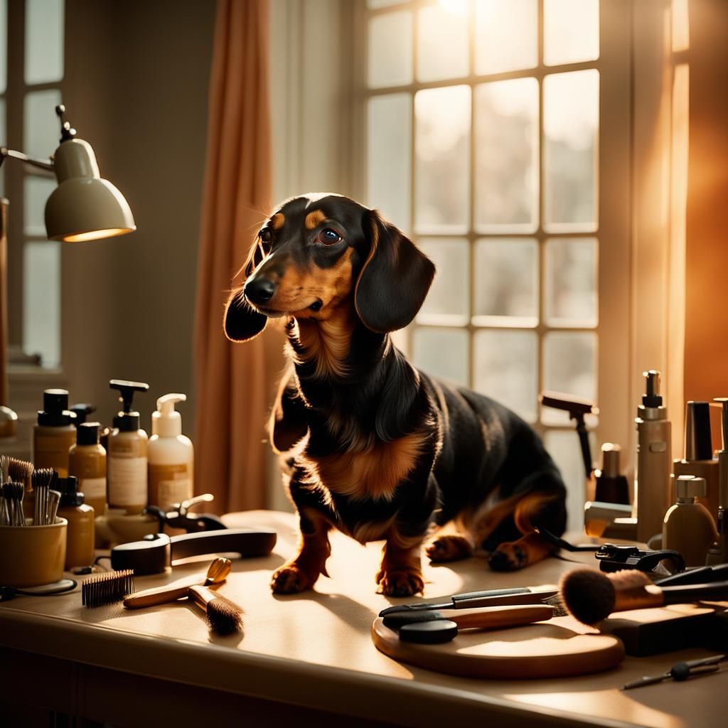 Dachshund Dog Grooming: Wes Anderson Film Still