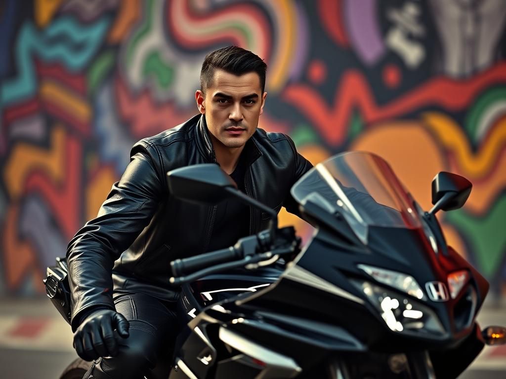 Hyperrealistic Portrait of a Rider on Honda CBR 650R