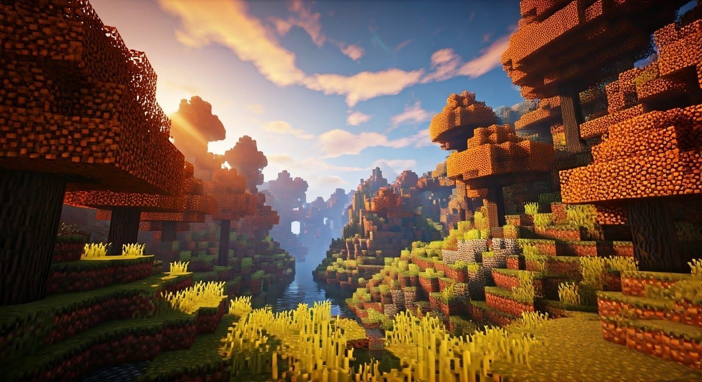 Cozy Autumnal Minecraft Landscape in Vibrant Colors