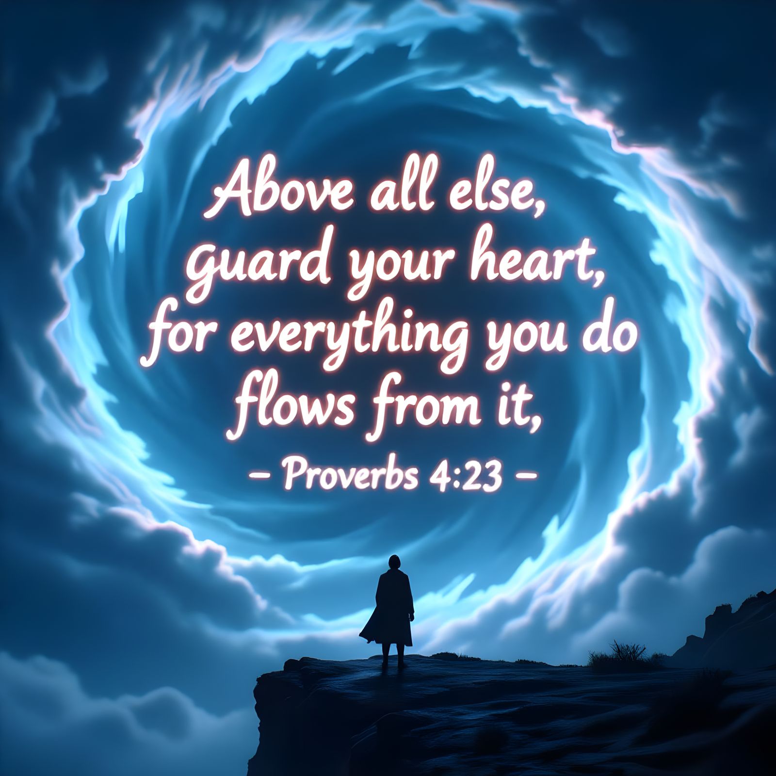 Figure at Precipice Gazing at Swirling Cosmos