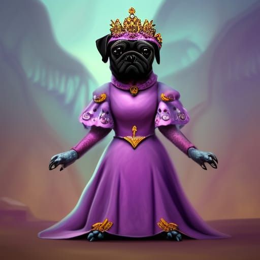 Pug as Princess: Detailed Fantasy Concept Art