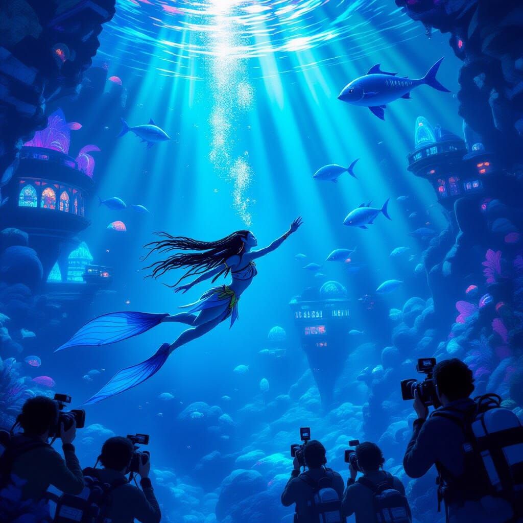 Avatar's Neytiri Explores Bioluminescent Atlantis with Papar...