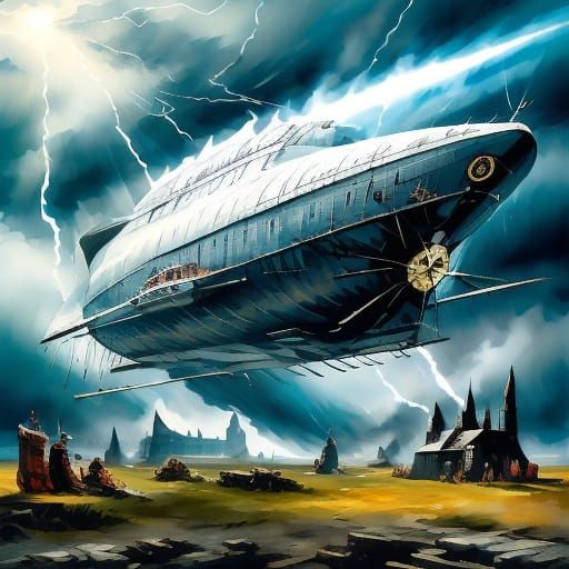 Gleaming Metal Airship with Armaments