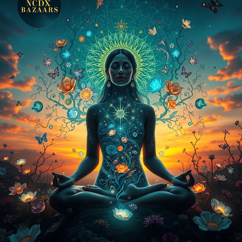 Dreamlike Surrealist Goddess in a Labyrinth of Light