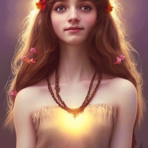 Beautiful Fairy Elf Girl Portrait in Art Nouveau Style