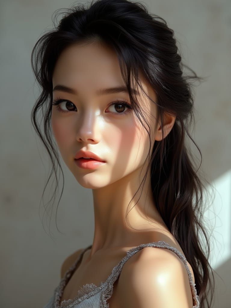 Detailed Portrait of a Young Woman in Soft Studio Lighting