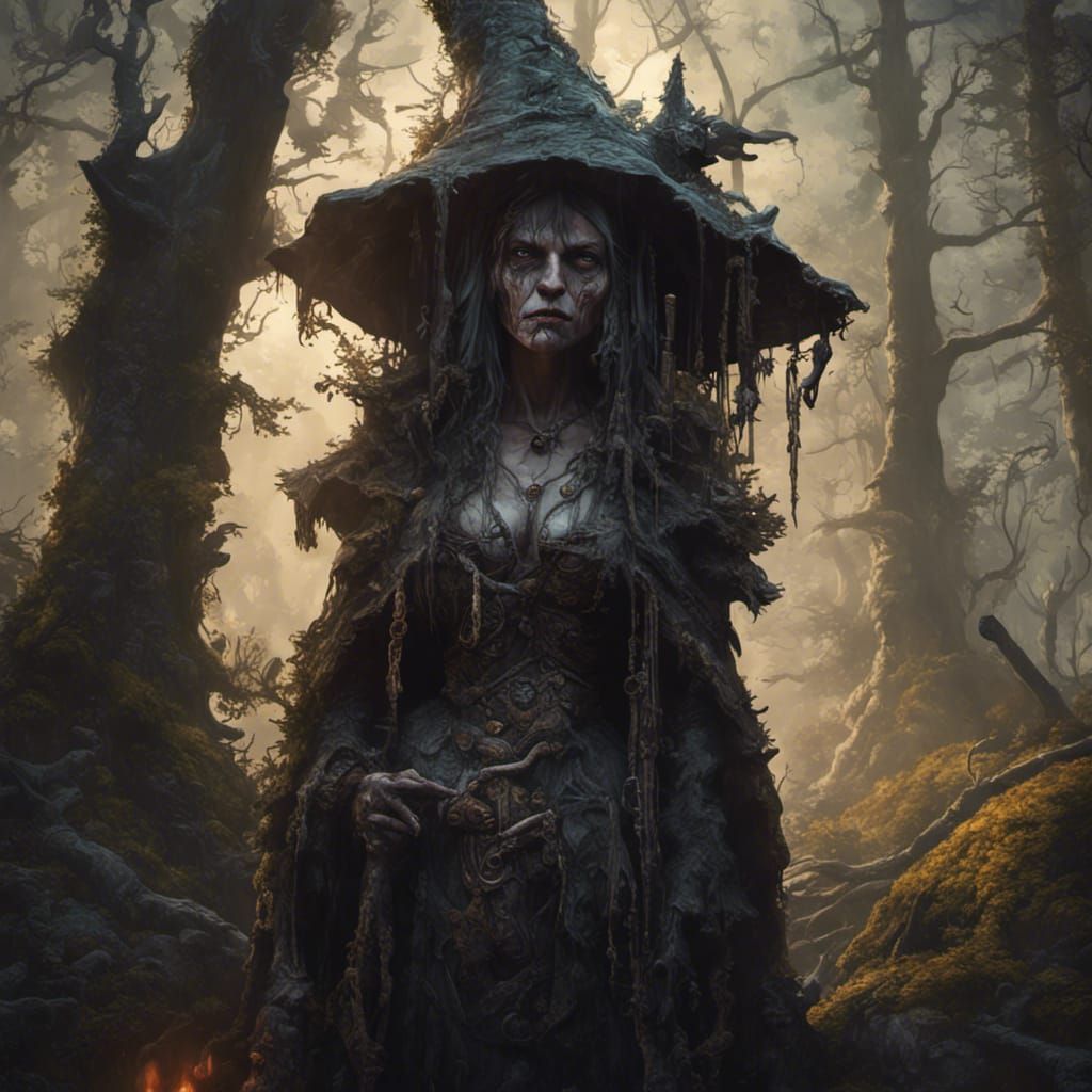 Baba Yaga in the Woods: Dark Fantasy Art