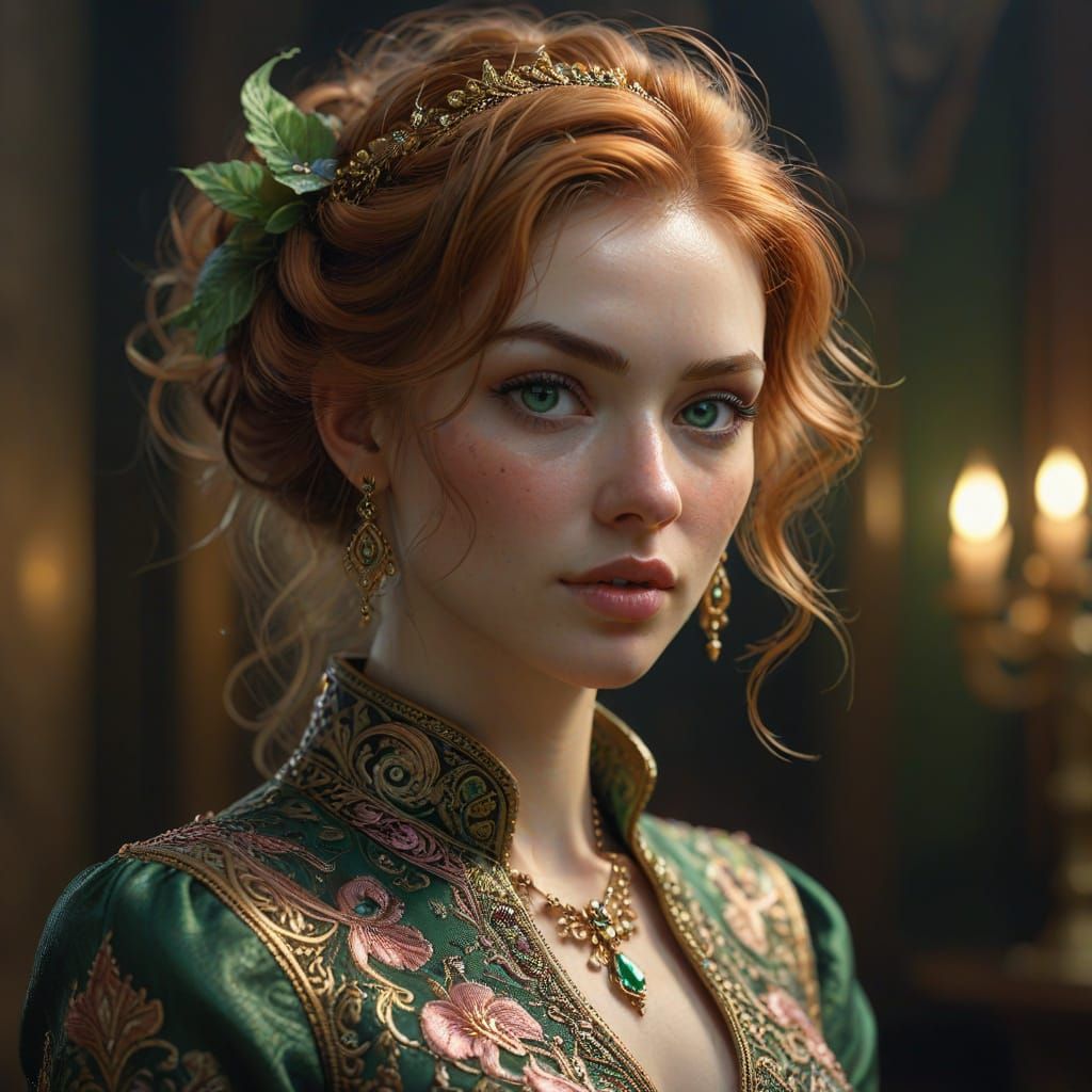 Elegant Portrait with Green Eyes and Auburn Hair