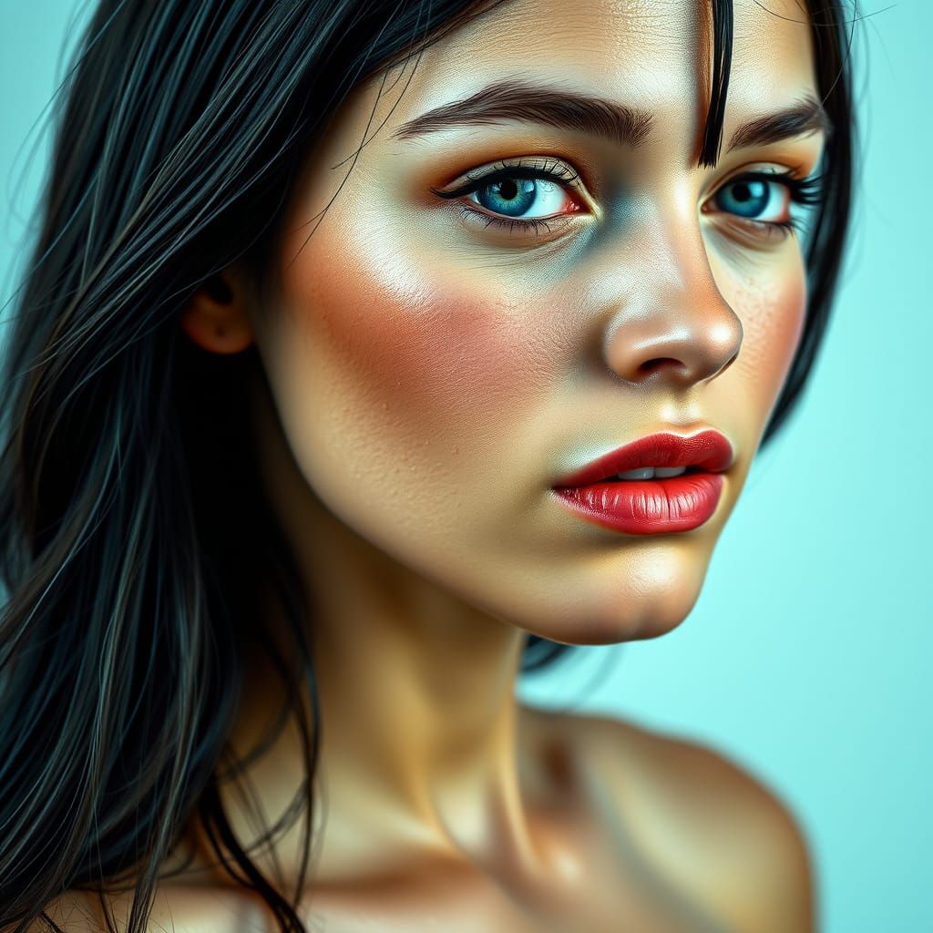 Beautiful Woman's Portrait with Wet Black Hair