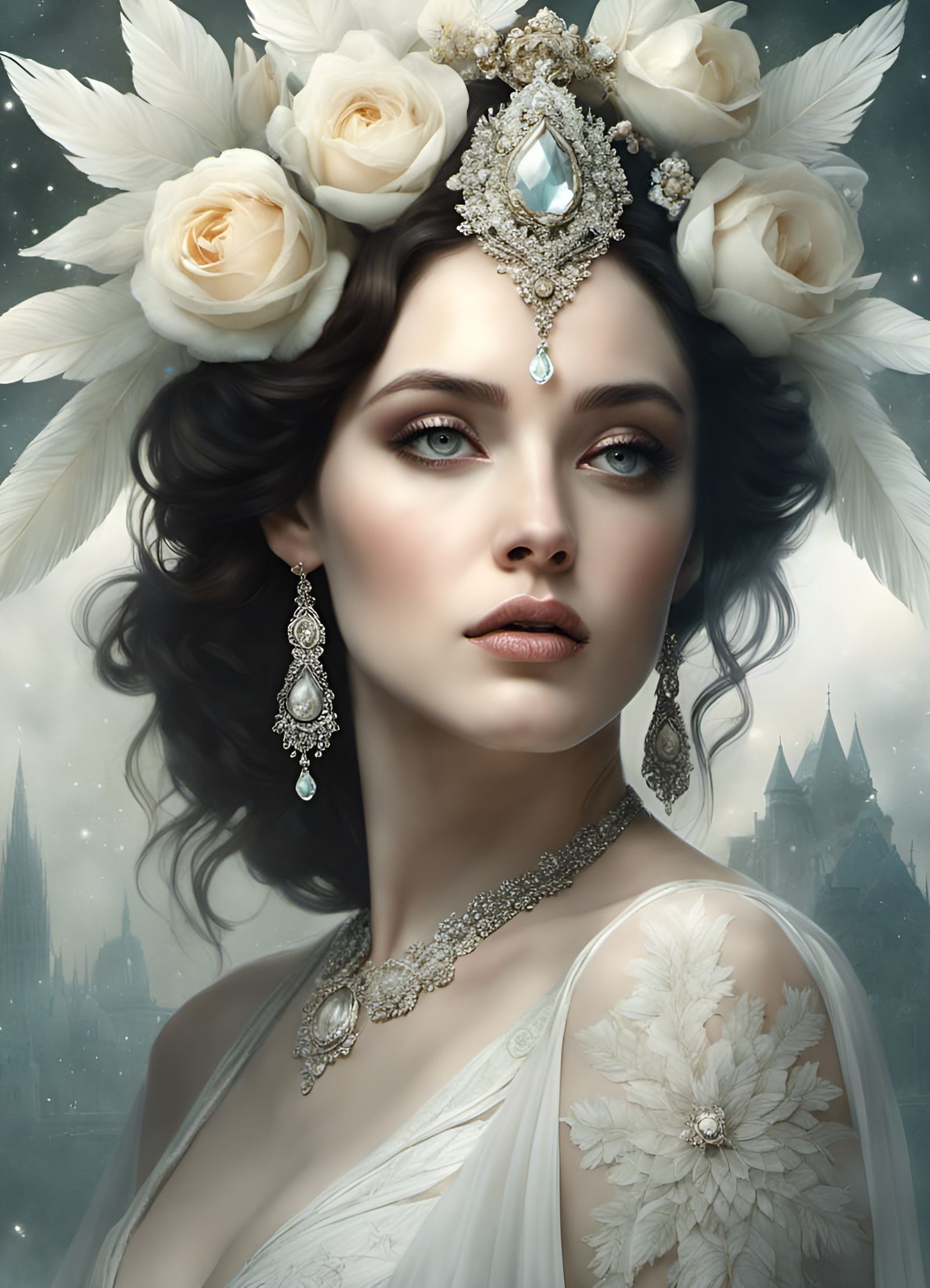 Goddess Bride Portrait with Diamond Accents