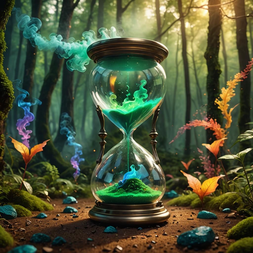 Glass Hourglass with Dreamy Smoke in Hyperrealistic Style