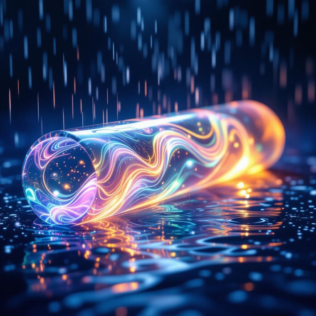 Glowing Rain Tube with Iridescent Liquid