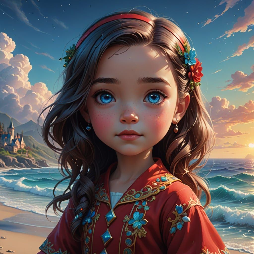 Kawaii Chibi Girl in Santa Dress, Disney Style